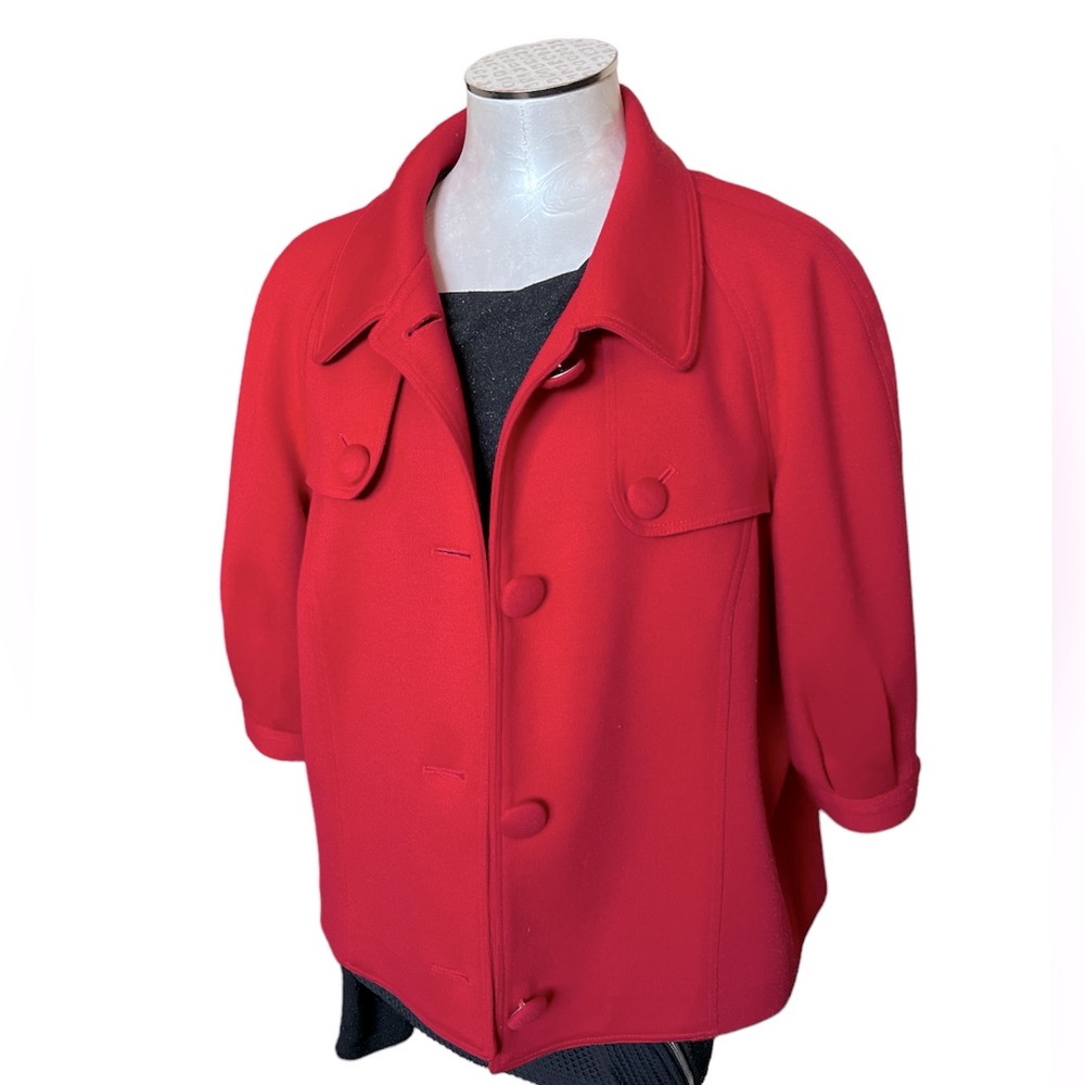 Fashionista Women’s short sleeve red cropped jacket wool blend RED size …